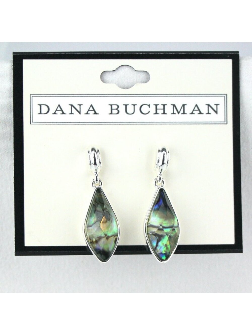 Dana Buchman Earrings Green Dangle Silver-tone Faux Mother of Pearl